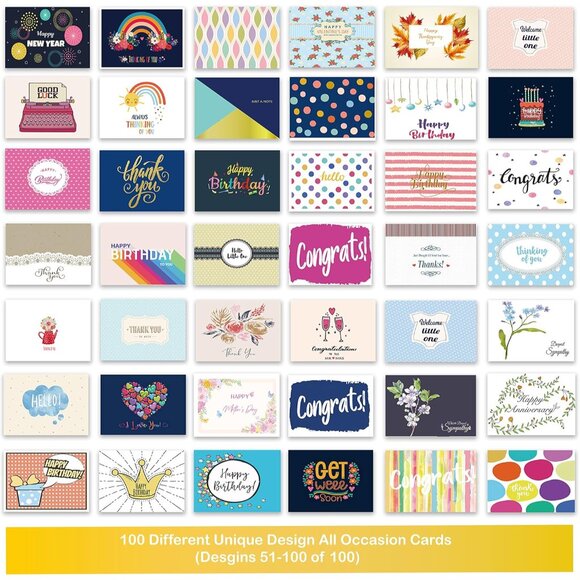 100 All Occasion Cards Assortment Box with Color Envelopes，All Occasion Cards Se - Picture 6 of 6